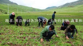 跪求:英语单词各20个关于主食的食物,蔬菜和水果